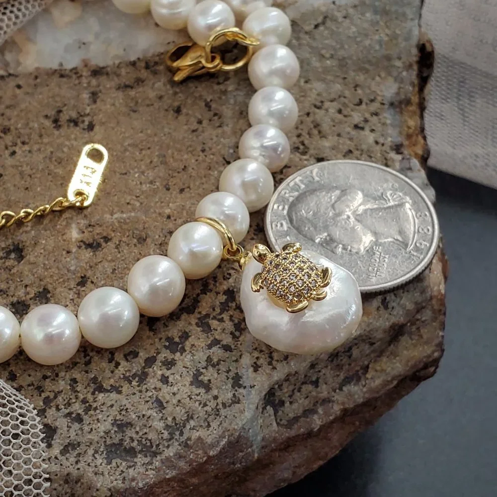 Genuine Pearls 14K Gold plated Pendant BAROQUE Coin Pearl Hypoallergenic